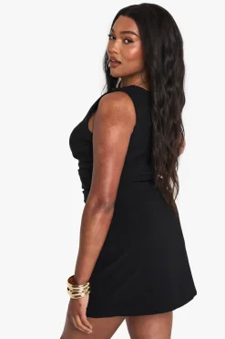 Mini robe courte sans manches à fronces – Plus