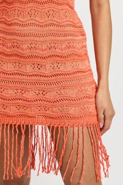 Mini Robe De Plage Au Crochet À Col Licou Et Ourlet À Pompons