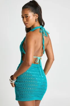 boohoo Mini Robe De Plage En Crochet À Col Bénitier<Femme Pulls Et Gilets|Toutes Les Mailles