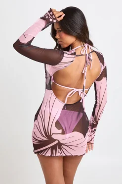boohoo Mini Robe De Plage En Maille Transparente À Imprimé Floral<Femme Toutes Les Robes|Robes