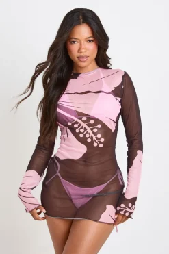 boohoo Mini Robe De Plage En Maille Transparente À Imprimé Floral<Femme Toutes Les Robes|Robes