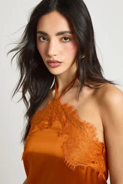 Mini Robe Dos-nu En Satin Avec Finitions En Dentelle