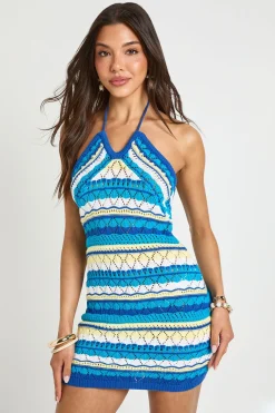 boohoo Mini Robe Dos Nu À Rayures En Maille Crochet<Femme Robes|Robes Dos Nu