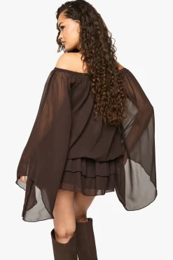 Mini robe en chiffon à encolure halter et manches kimono