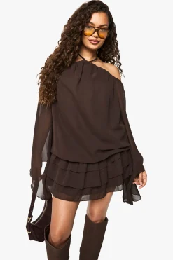 Mini robe en chiffon à encolure halter et manches kimono