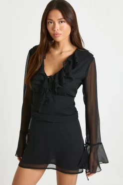 Mini robe en chiffon à taille froncée