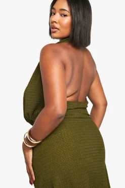 boohoo Mini robe à encolure cache-cou en tissu texturé et drapé<Femme Robes Patineuses|Robes