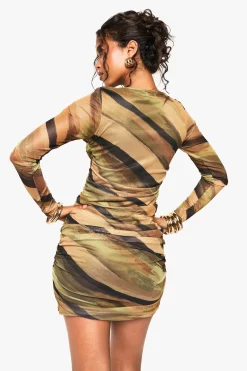 Mini-robe en maille abstraite froncée