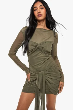 Mini robe en maille froncée avec détail torsadé
