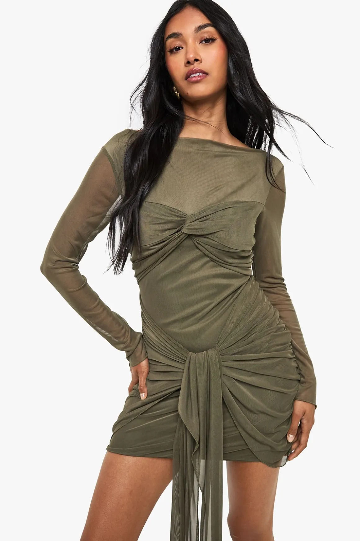 Mini robe en maille froncée avec détail torsadé