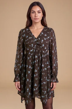 Mini Robe En Mousseline Imprimée À Ourlet Mouchoir Et Détails Froncés Petite Taille