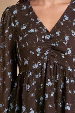 Mini Robe En Mousseline Imprimée À Ourlet Mouchoir Et Détails Froncés Petite Taille