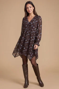 Mini Robe En Mousseline Imprimée À Ourlet Mouchoir Et Détails Froncés Petite Taille