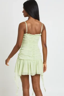 Mini-robe En Mousseline Texturée Avec Laçage Devant