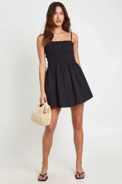boohoo Mini Robe En Popeline De Coton À Corsage Froncé<Femme Robes Patineuses|Robes