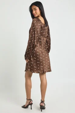 Mini Robe en Satin à Pois avec Manches Bouffantes - Petite Taille