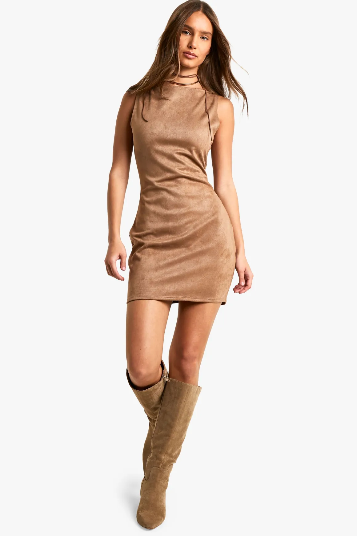 Mini-robe en synthétique daim à encolure slash