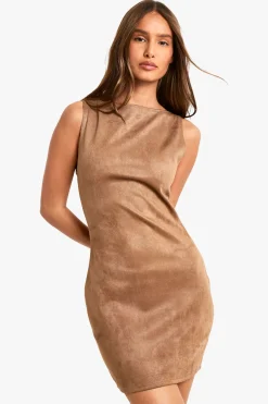 Mini-robe en synthétique daim à encolure slash