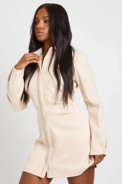 boohoo Mini robe en synthétique à taille cintrée et à col<Femme Robes À Manches Longues|Robes