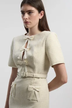 KarenMillen Mini Robe en Tweed Ajustée avec Détail Nœud<Femme Tailleurs|Robes Courtes