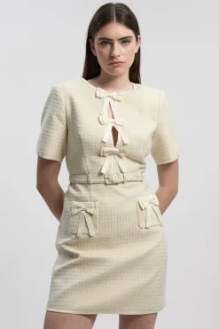 KarenMillen Mini Robe en Tweed Ajustée avec Détail Nœud<Femme Tailleurs|Robes Courtes