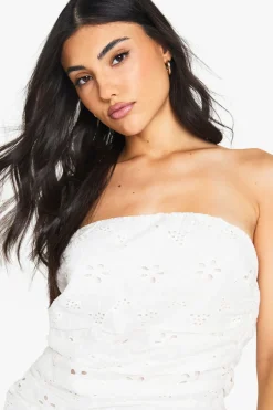 Mini robe froncée à bandeau, taille basse, broderie mini robe