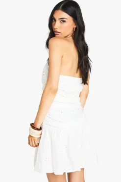 Mini robe froncée à bandeau, taille basse, broderie mini robe