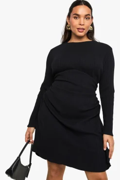 Mini robe froncée en coton côtelé Plus