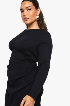 Mini robe froncée en coton côtelé Plus