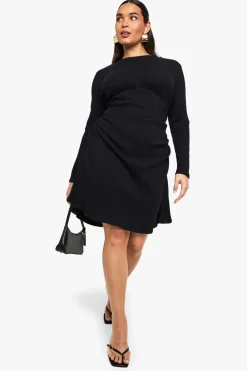 Mini robe froncée en coton côtelé Plus
