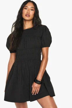 Mini robe froncée en popeline de coton