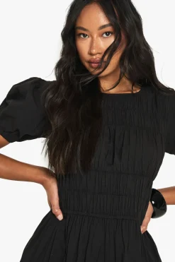 Mini robe froncée en popeline de coton