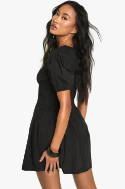 Mini robe froncée en popeline de coton