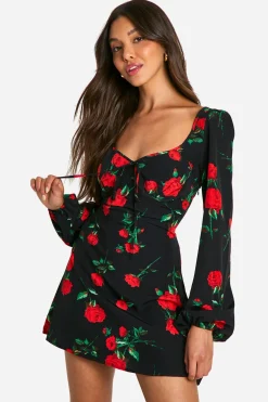 boohoo Mini robe laitière à fleurs<Femme Robes À Manches Longues|Robes