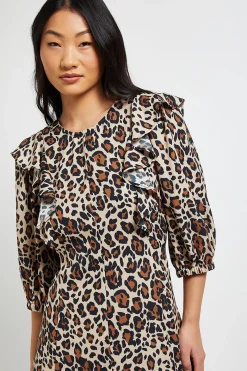 Mini Robe Petite À Imprimé Animal Avec Bordure En Dentelle Et Dos Noué