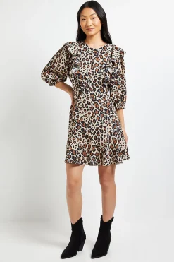 Mini Robe Petite À Imprimé Animal Avec Bordure En Dentelle Et Dos Noué