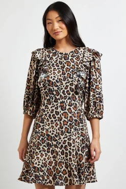 Mini Robe Petite À Imprimé Animal Avec Bordure En Dentelle Et Dos Noué
