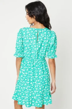 Dorothy Perkins Mini Robe Petite à Imprimé Floral Vert avec Ourlet à Volants<Femme Robe Invitée Mariage|Toutes Les Robes