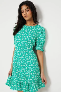 Dorothy Perkins Mini Robe Petite à Imprimé Floral Vert avec Ourlet à Volants<Femme Robe Invitée Mariage|Toutes Les Robes