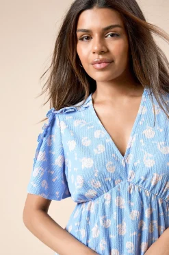 Dorothy Perkins Mini Robe Petite à Manches Papillon avec Détails Volantés et Imprimé Fleuri Bleu<Femme Robes|Toutes Les Robes