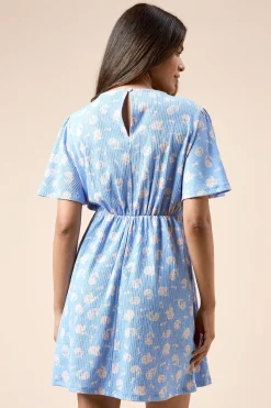 Dorothy Perkins Mini Robe Petite à Manches Papillon avec Détails Volantés et Imprimé Fleuri Bleu<Femme Robes|Toutes Les Robes
