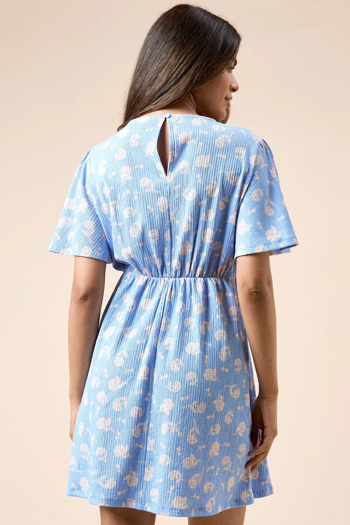 Dorothy Perkins Mini Robe Petite à Manches Papillon avec Détails Volantés et Imprimé Fleuri Bleu<Femme Robes|Toutes Les Robes