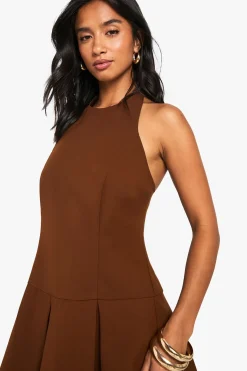 Mini robe plissée à encolure haute, taillée pour les petites tailles