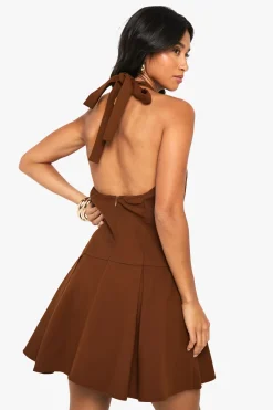 Mini robe plissée à encolure haute, taillée pour les petites tailles