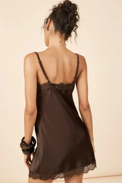 Mini Robe Portefeuille En Satin Texturé Et Dentelle