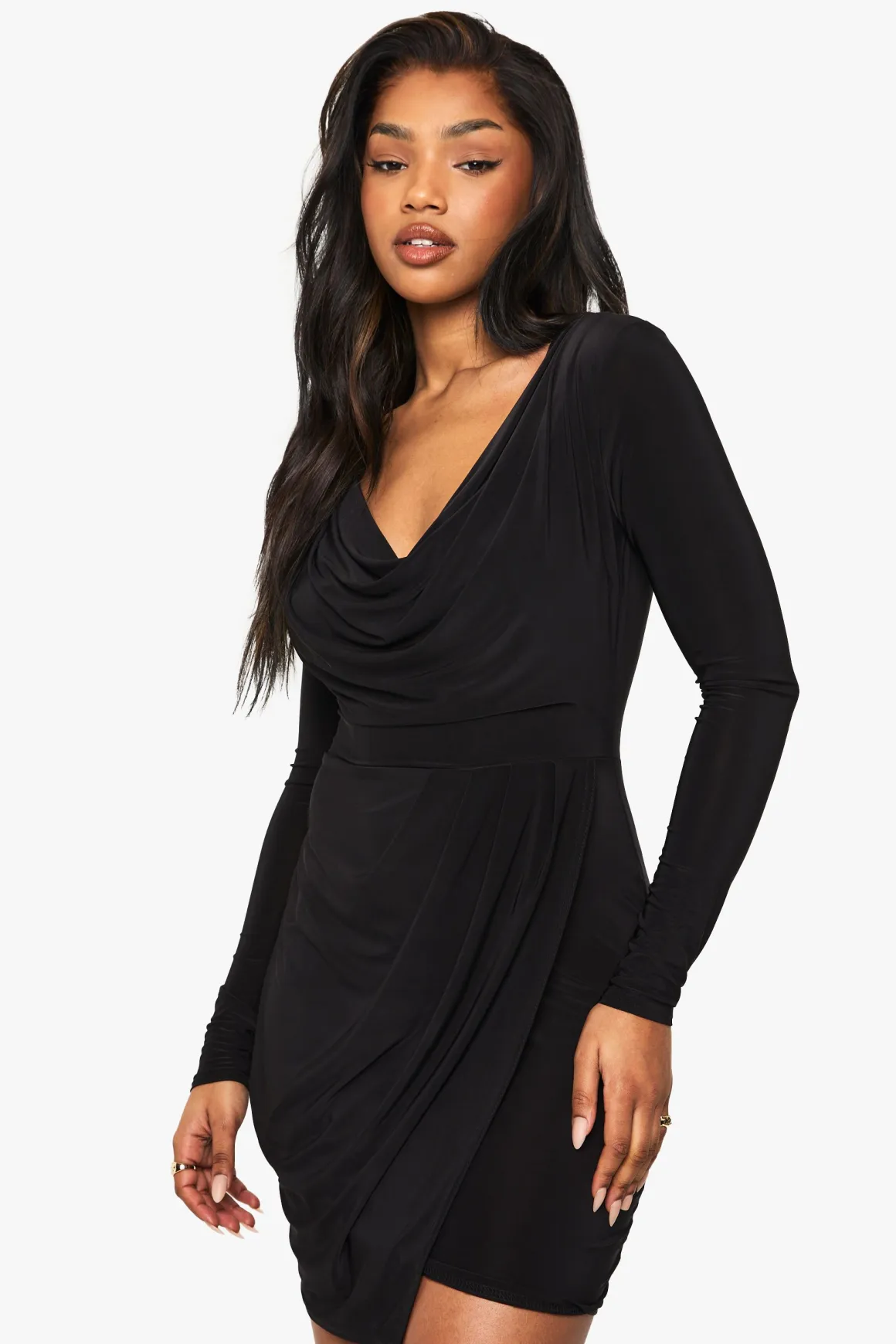 Mini robe portefeuille à fronces en tissu soyeux