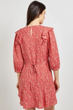 Mini Robe Rouge Imprimée Cœurs Avec Dentelle Et Dos Noué
