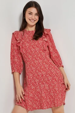 Mini Robe Rouge Imprimée Cœurs Avec Dentelle Et Dos Noué