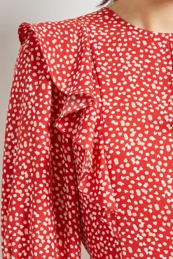 Mini Robe Rouge Imprimée Cœurs Avec Dentelle Et Dos Noué