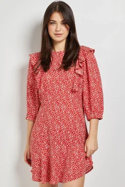Mini Robe Rouge Imprimée Cœurs Avec Dentelle Et Dos Noué